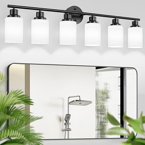 Miniatura 19 de Luces de Tocador de Níquel Cepillado de 4 Luces para Espejo, Accesorios de Iluminación de Baño con Pantalla de Vidrio Blanco Lechoso Texturizado,