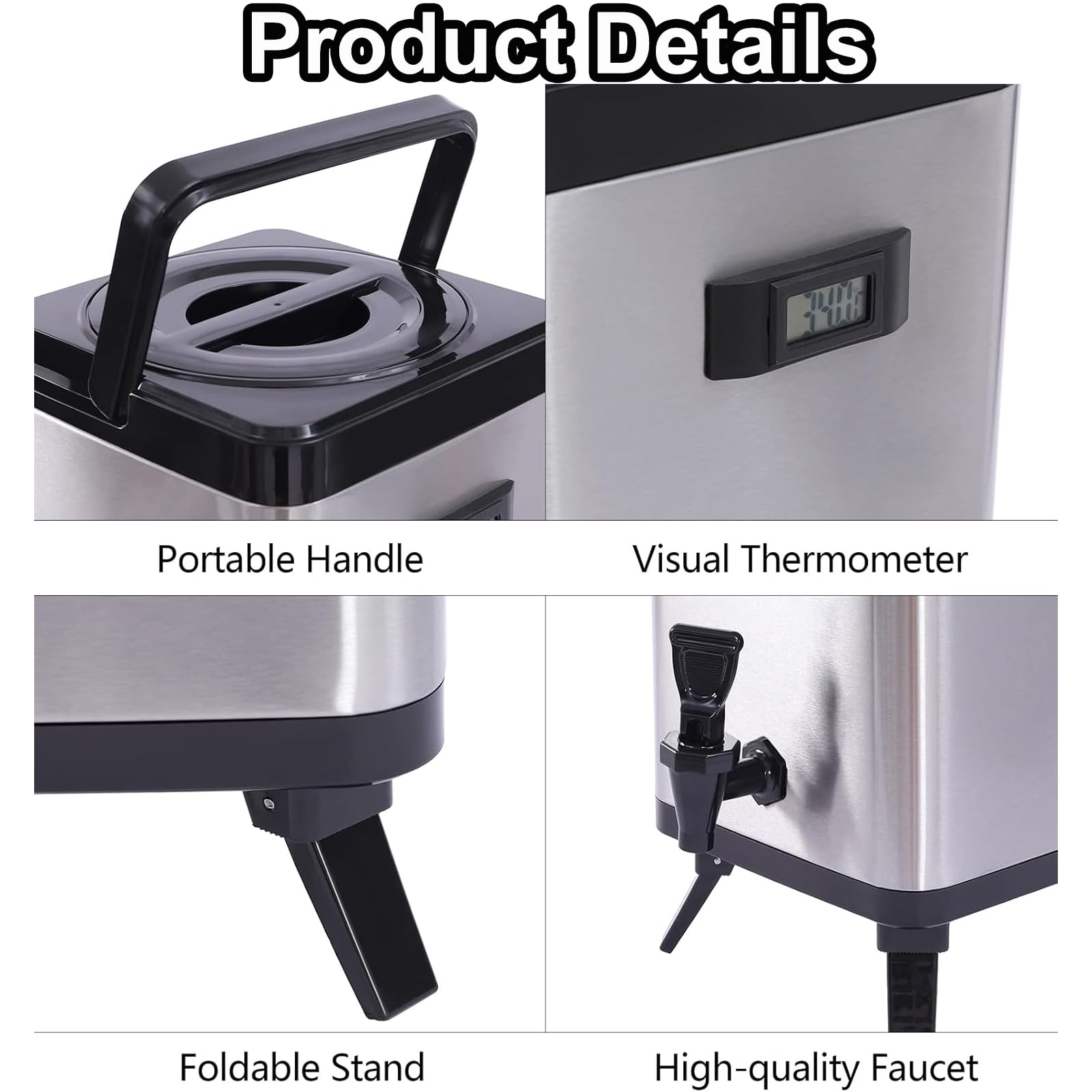 Distributore termico per bevande, in acciaio inox, per bevande calde e fredde con beccuccio, capacità 12 l, per tè, caffè, acqua, ideale per feste, picnic all'aperto, buffet