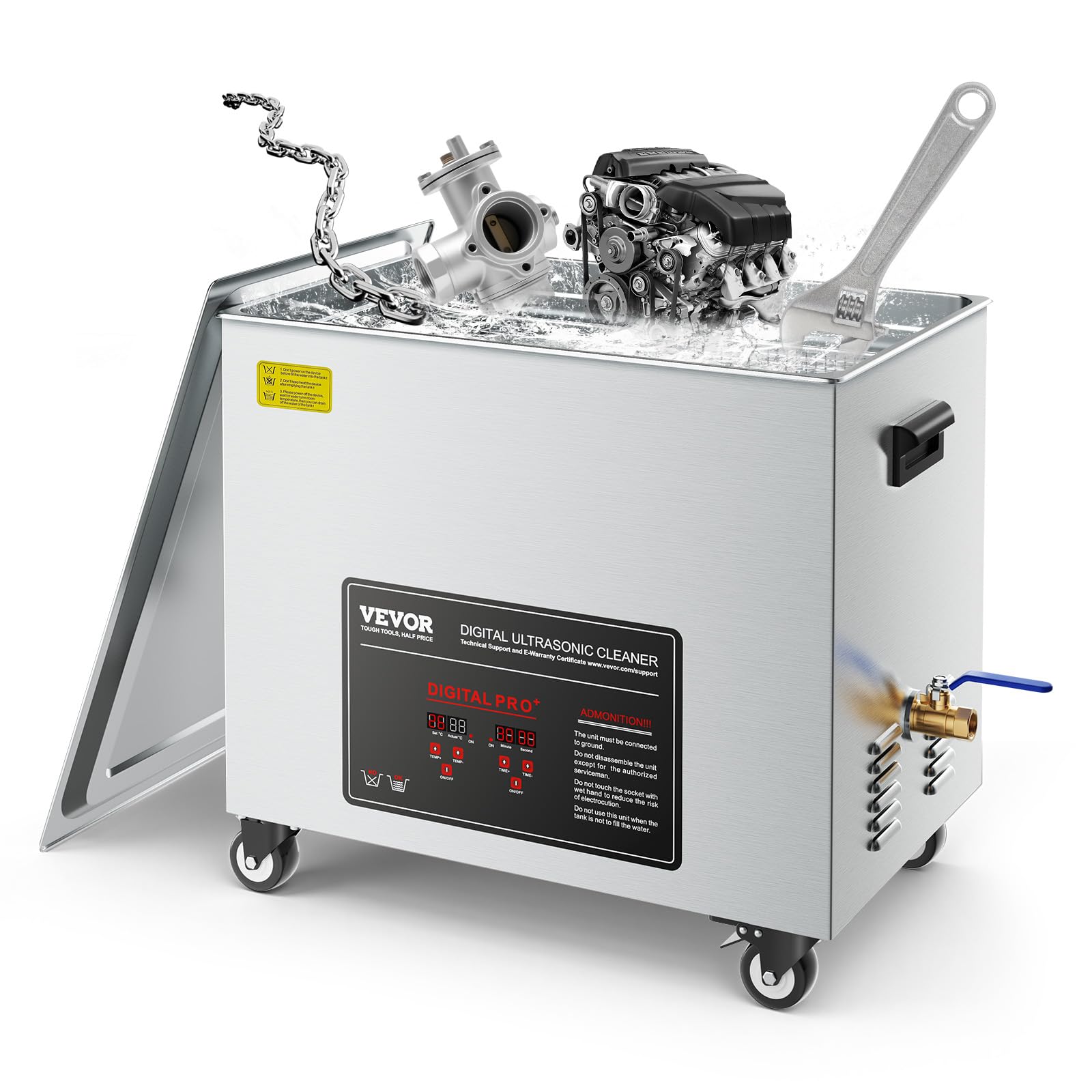 VEVOR Pulitore a Ultrasuoni da 50 L, Macchina per la Pulizia a Ultrasuoni Professionale con Cestello di Pulizia e Display Digitale, in Acciaio Inox da 840 W e 40 kHz con Ruote per Parti, Carburatori