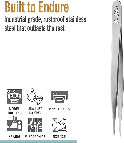 Miniatura 5 de Beaditive Pinzas de alta precisión, paquete de 3 pinzas para manualidades de 4.7 pulgadas para costura, cuentas y manualidades  Juego de pinzas de