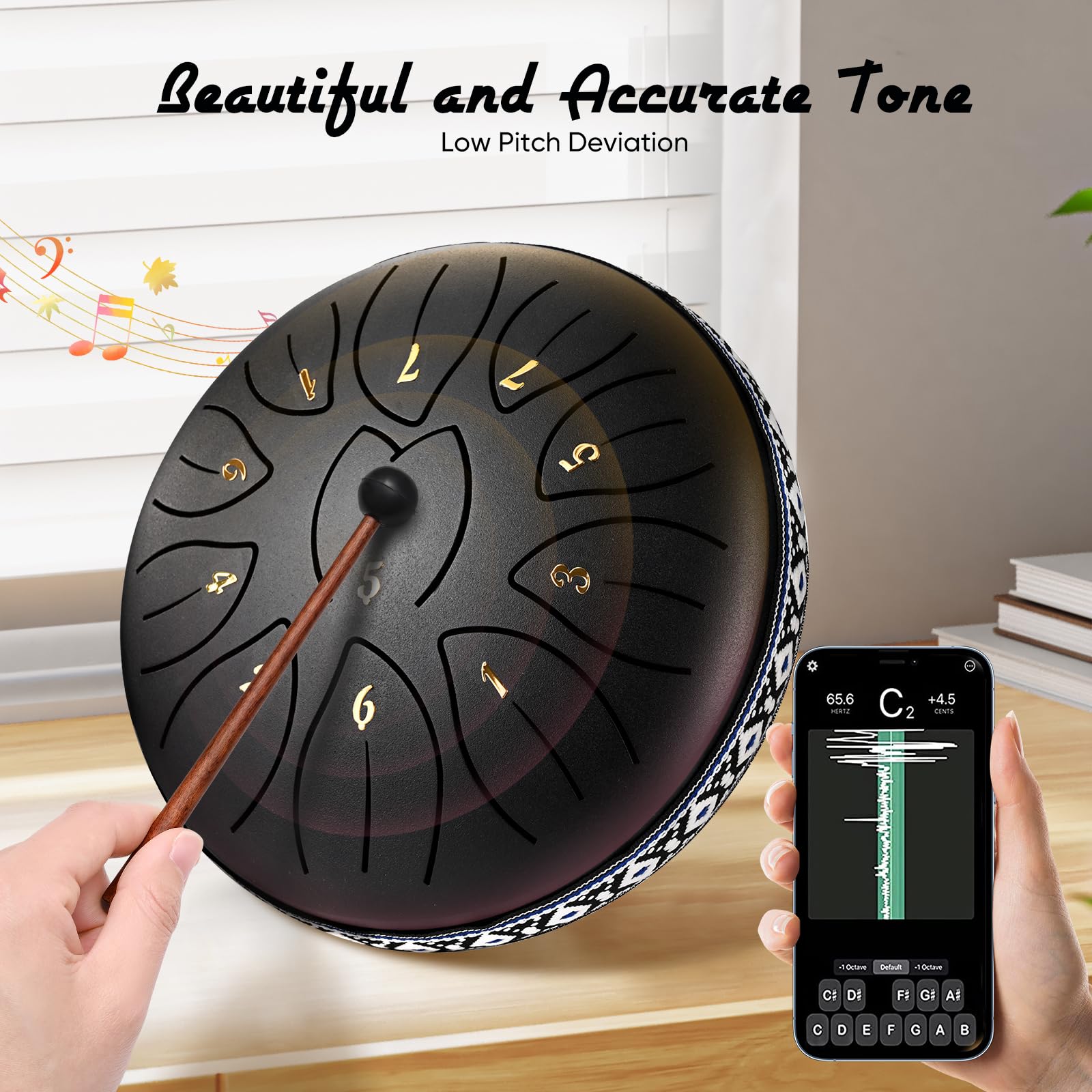 Tongue Drum (Handpan) 6 Pouces, 11 Tons En Clé De C - En Acier, Avec Sac Et Accessoires