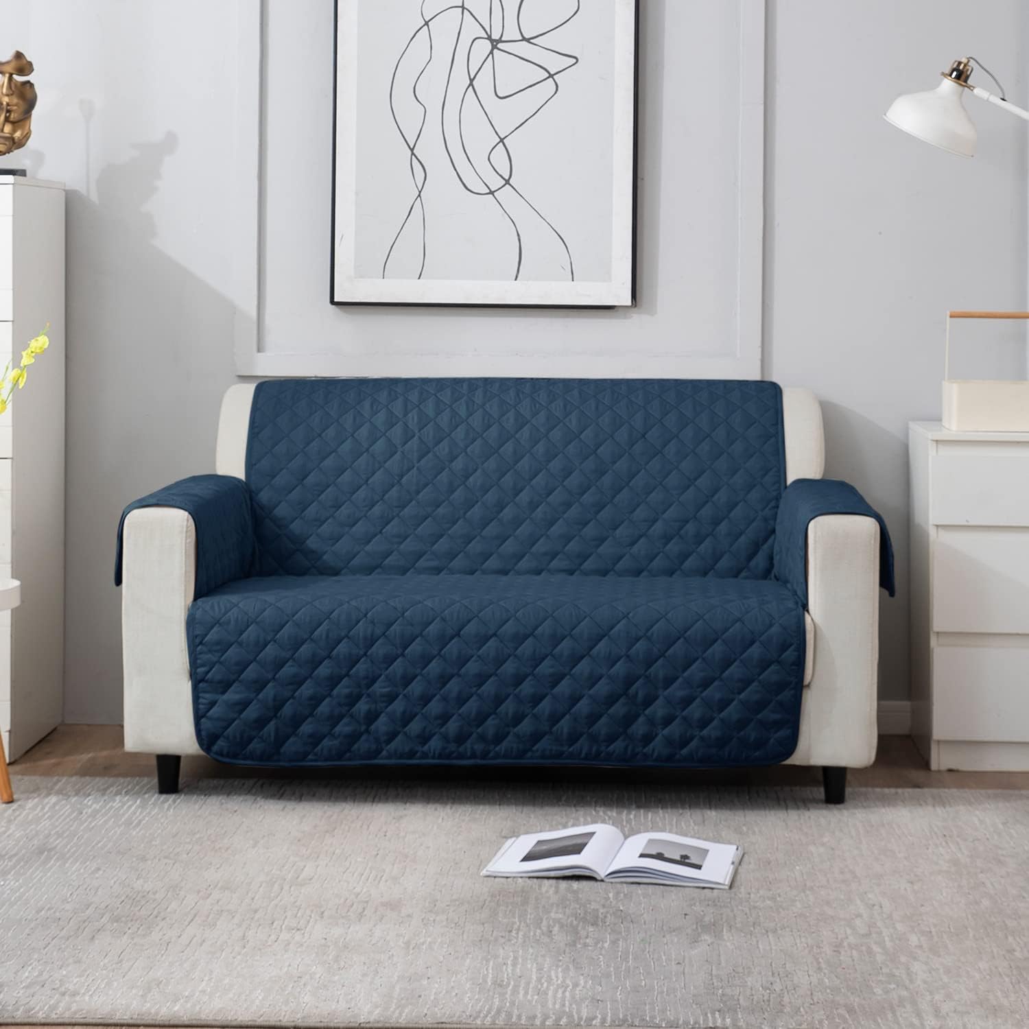 Stylish Reversible Sofa Cover - 3 Seater, Navy Blue -13