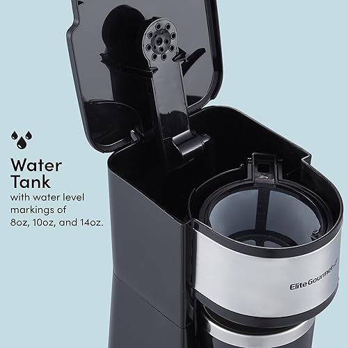 Miniatura 6 de Elite Gourmet EHC-112B Cafetera compacta personal de una sola porción incluye 14 onzas. Taza térmica de viaje con interior de acero inoxidable,