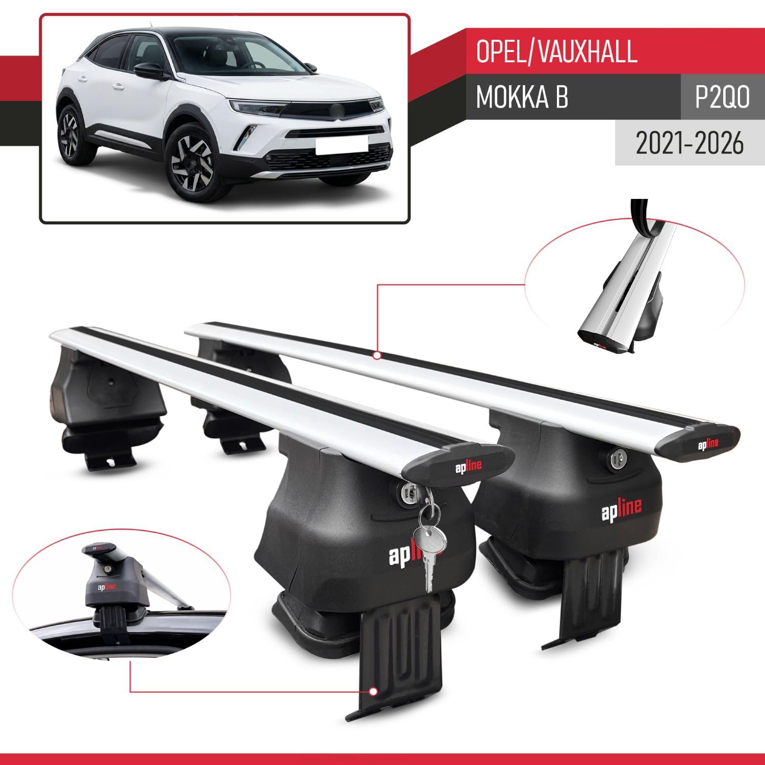 Kompatybilny z Opel/Vauxhall Mokka B 2021-2026 ACE-4 Bagażnik Dachowy Akcesoria Dachowe Belki Dachowe Aluminium 2 Belki