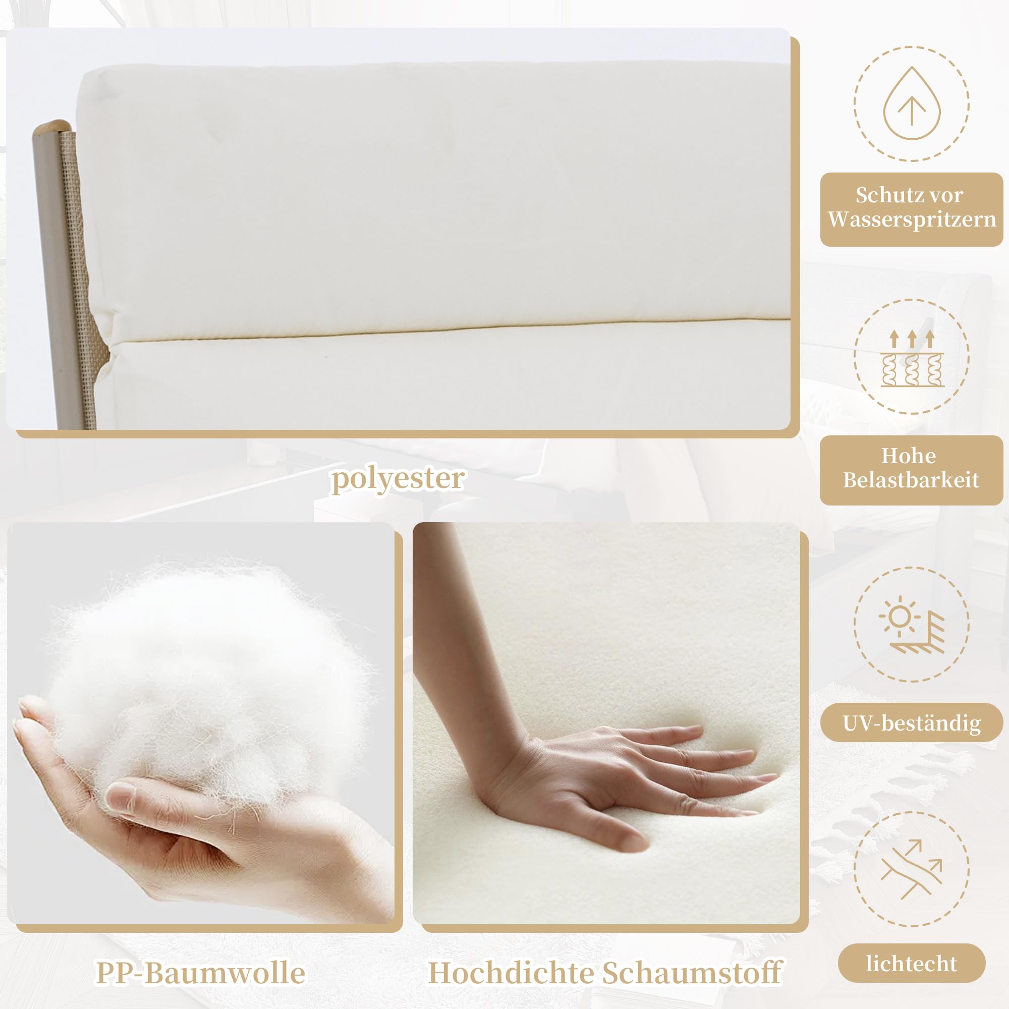 Shye Set da pranzo da giardino, 6 persone, 1 tavolo e 6 sedie, ferro zincato, piano in legno di plastica, cachi, beige