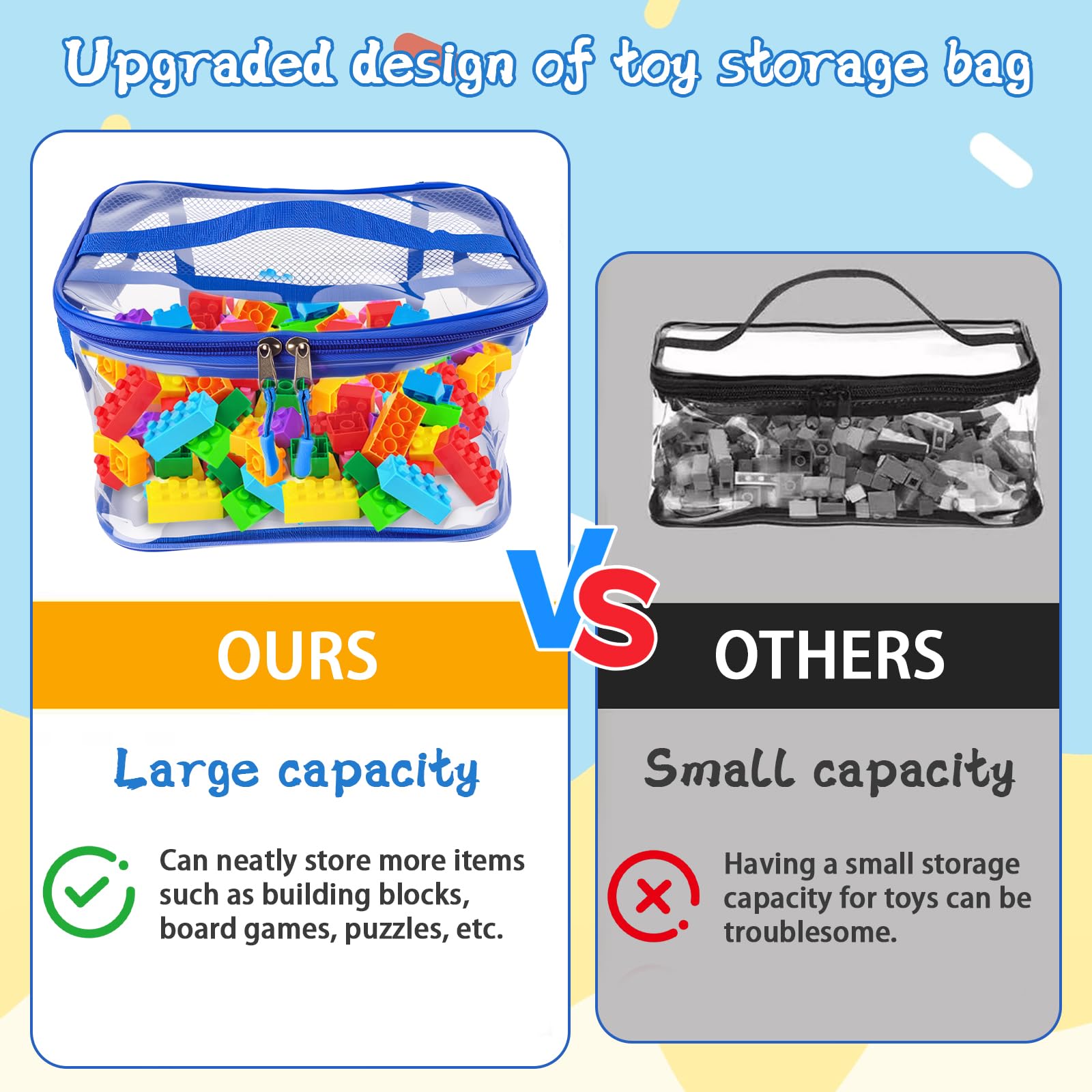6 bolsas de almacenamiento de juguetes, bolsas de almacenamiento impermeables de PVC transparente con doble cremallera, contenedor con asa, bolsa de aseo de viaje reutilizable, organizador de juguetes