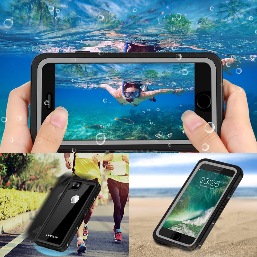 CellEver Compatible with iPhone 6 / 6s Case Waterproof Shockproof IP68 Certified SandProof Snowproof Full Body Protective Cover Designed for iPhone 6 and iPhone 6s (4.7") - Jet Black