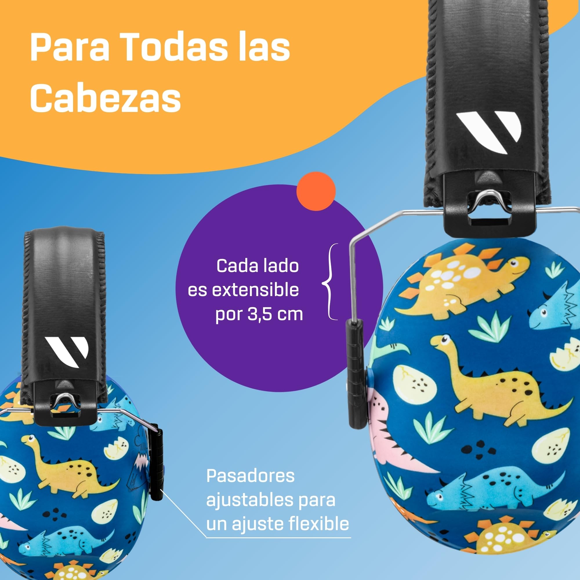Vanderfields Auriculares con cancelación de ruido prémium Protección auditiva con reducción de sonido de amplio espectro de 32 dB a 2000 Hz - Kopfhörer Kinder 3-12 - Dinosaurier Club