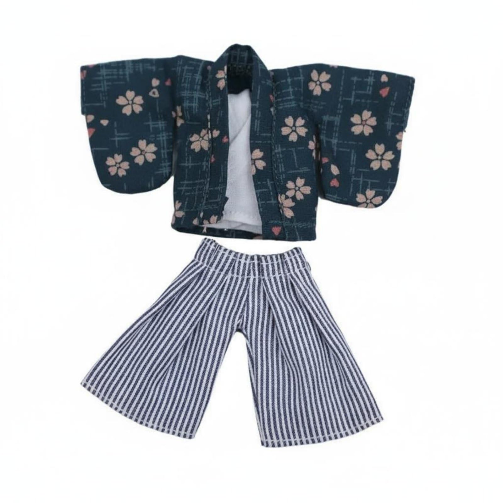 predolo OB11 Doll Clothes Traditional Pattern 1/12 BJD Kimono Cute Aesthetic Doll Kimono Set , Cyan+Striped Shorts