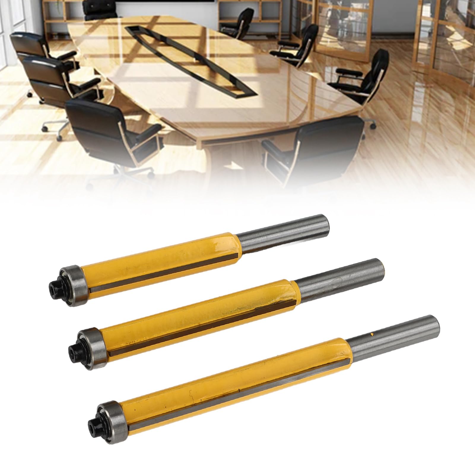 Broca enrutadora de acabado al ras, aleación de acero de tungsteno, rodamiento recto profesional, juego de brocas de ajuste al ras con vástago de 8mm para carpintería, 3 uds.