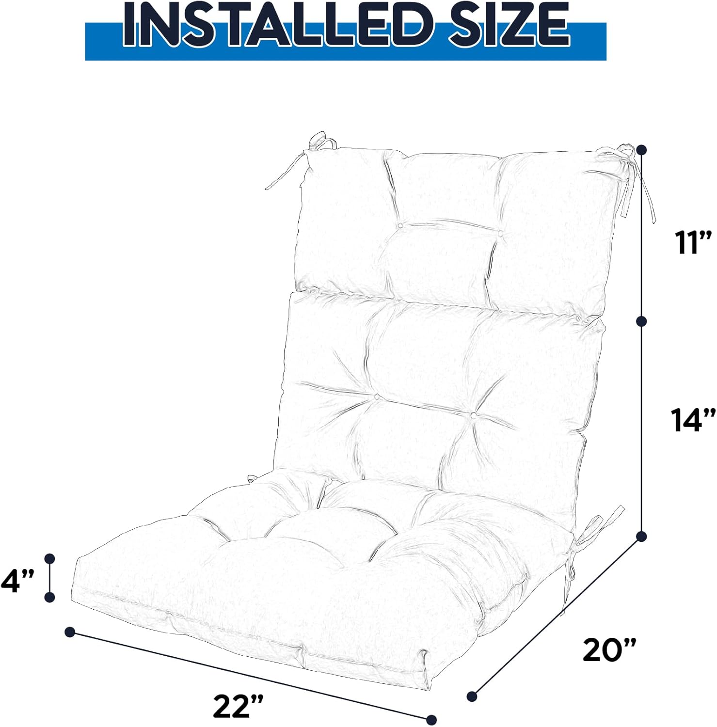 Adirondack Chair Cushion,High Back Chair Cushions Set of 2,Deep Seat Stuffed High Rebound Foam Rocking Chair Cushions for Outdoor Furniture Porch Garden 44” x 22” x 4”