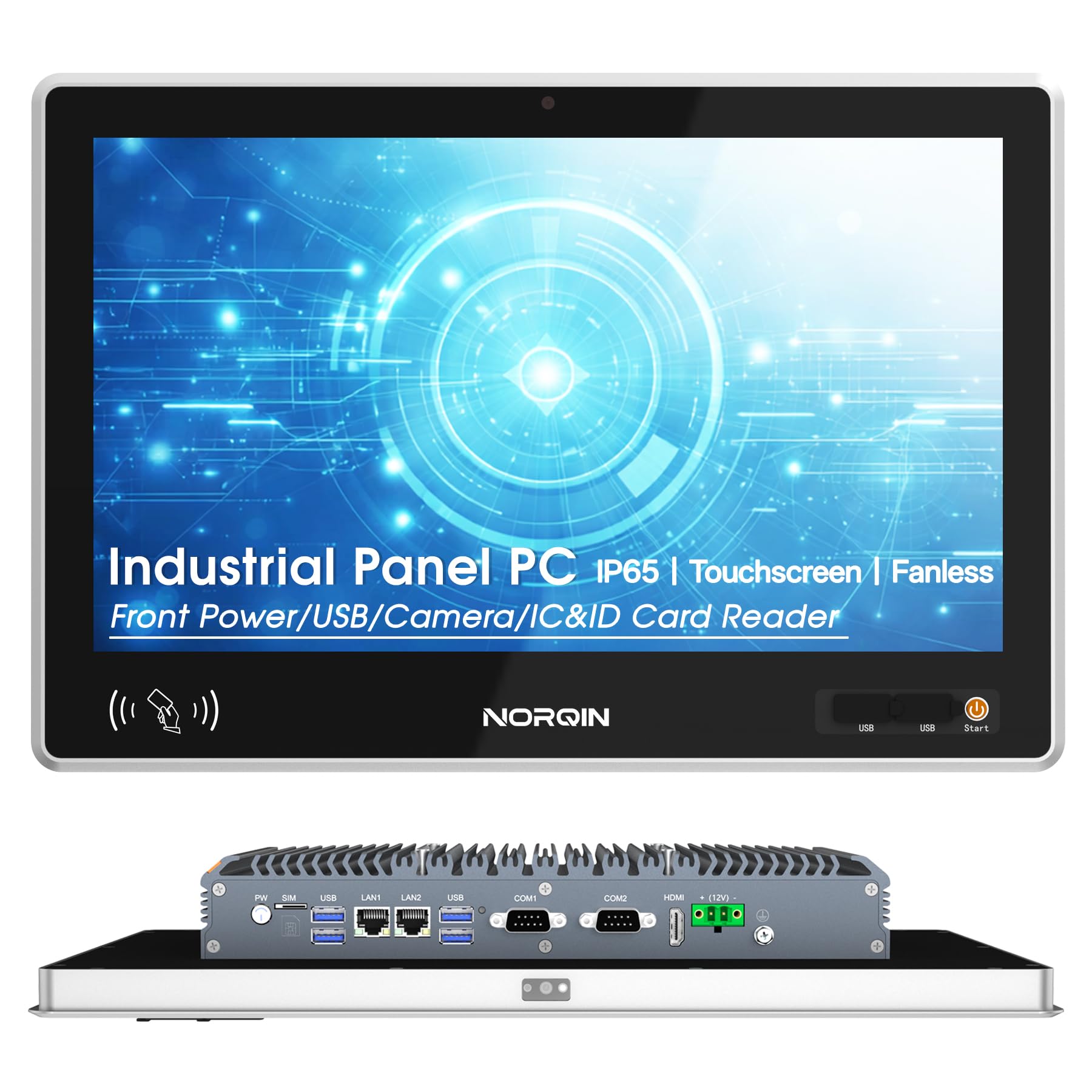 21.5 Inch Fanless Industrial Panel PC - IP65 Touch All-in-One Computer,16:9 1920×1080 Windows 10 Pro Computer with Front Camera,USB,ID&amp;IC Card Reader for Production line(Intel i7 12th,8G+256G)