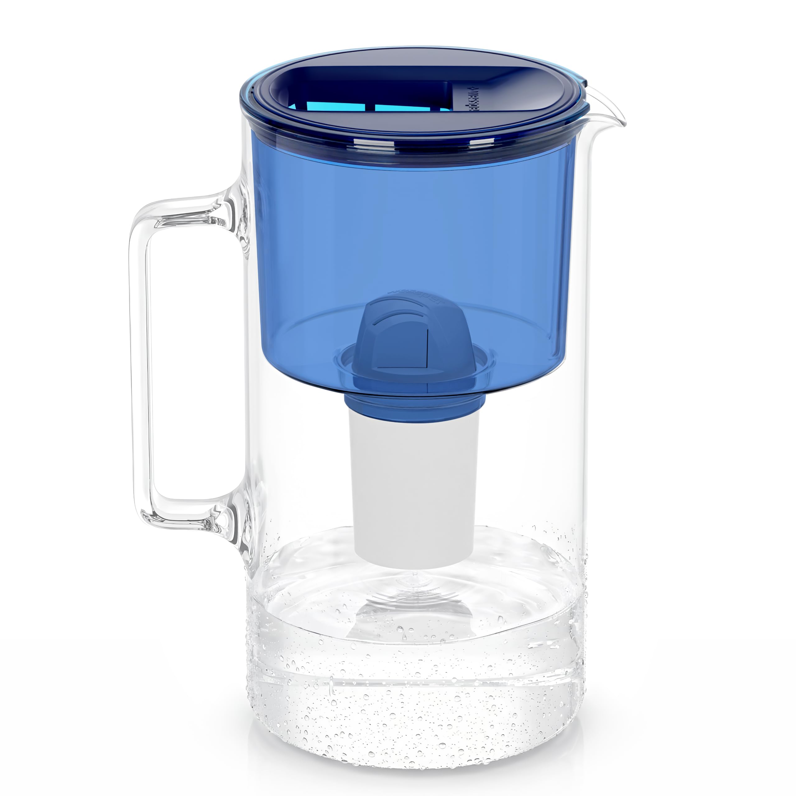 Wessper Carafe En Verre Avec 1 Filtre À Eau (Compatible Avec Brita Classic), Eau Filtrée Avec Grand Goût Et Pureté Réduit Les Dépôts De Calcaire Et De Chlore 3 Litres, Bleu