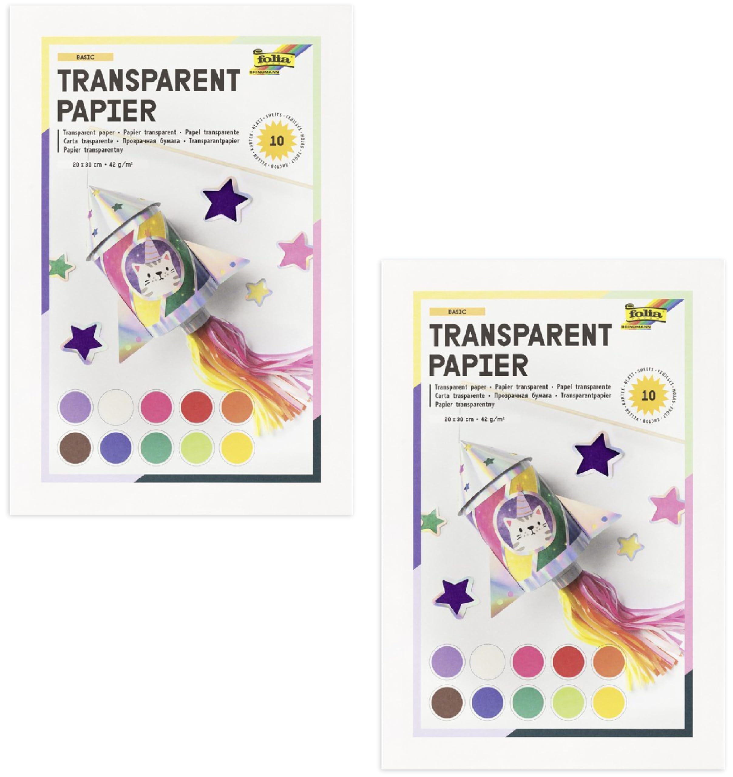 folia 888 - Transparentpapier im Heft, Drachenpapier, ca. 20 x 30 cm, 10 Blatt sortiert in 10 Farben, 42 g/qm, durchschimmernd, zum Basteln von Windlichtern, Laternen (2)