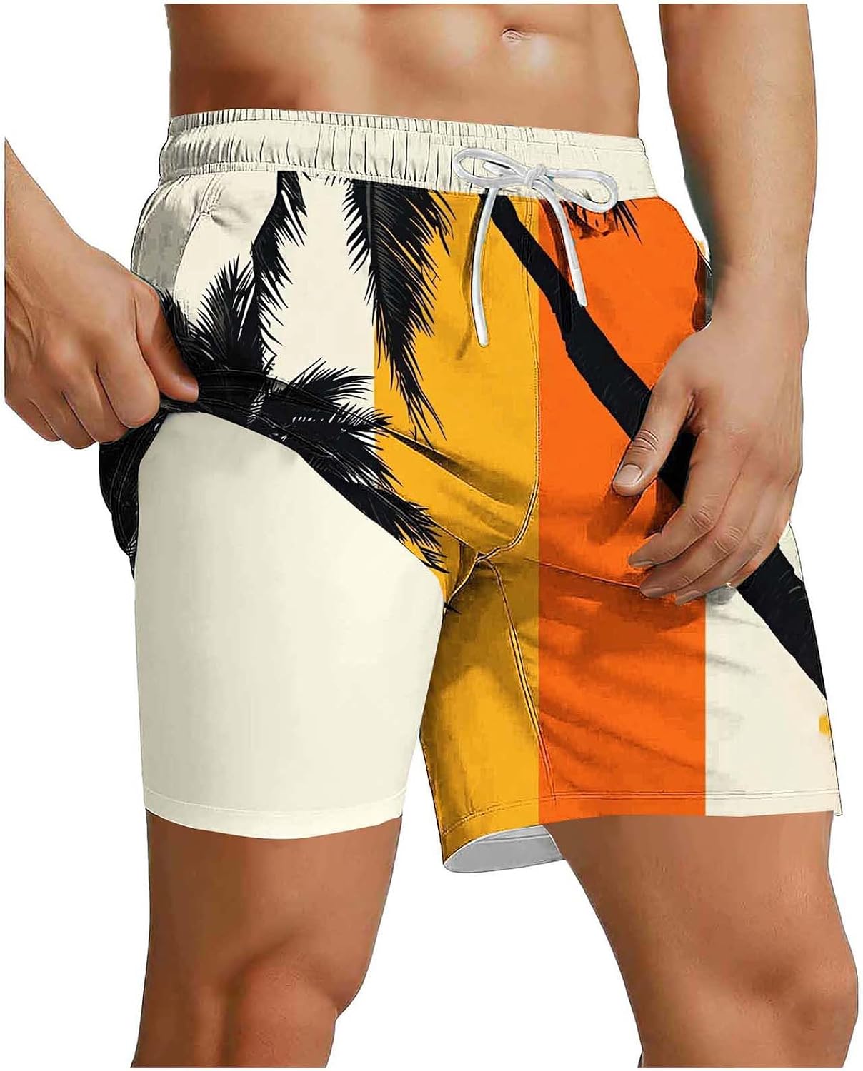 Men's Swimwear Elastic Waist Drawstring Quick Dry | Vacation Beach Hawaiian Shorts Swim Trunks Pocket Lining