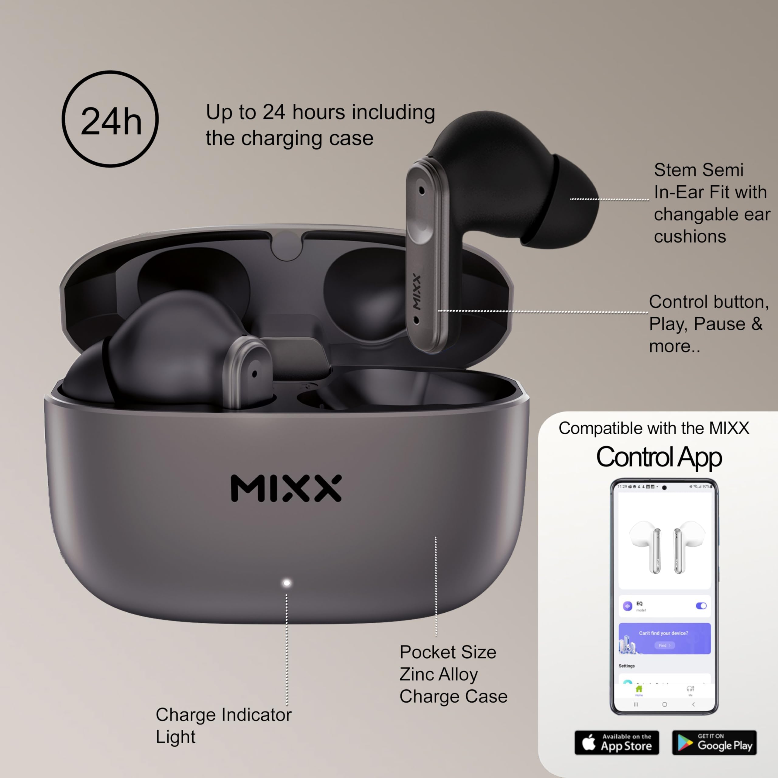 Mixx audio - Bezprzewodowe słuchawki Streambuds Custom 3 Black