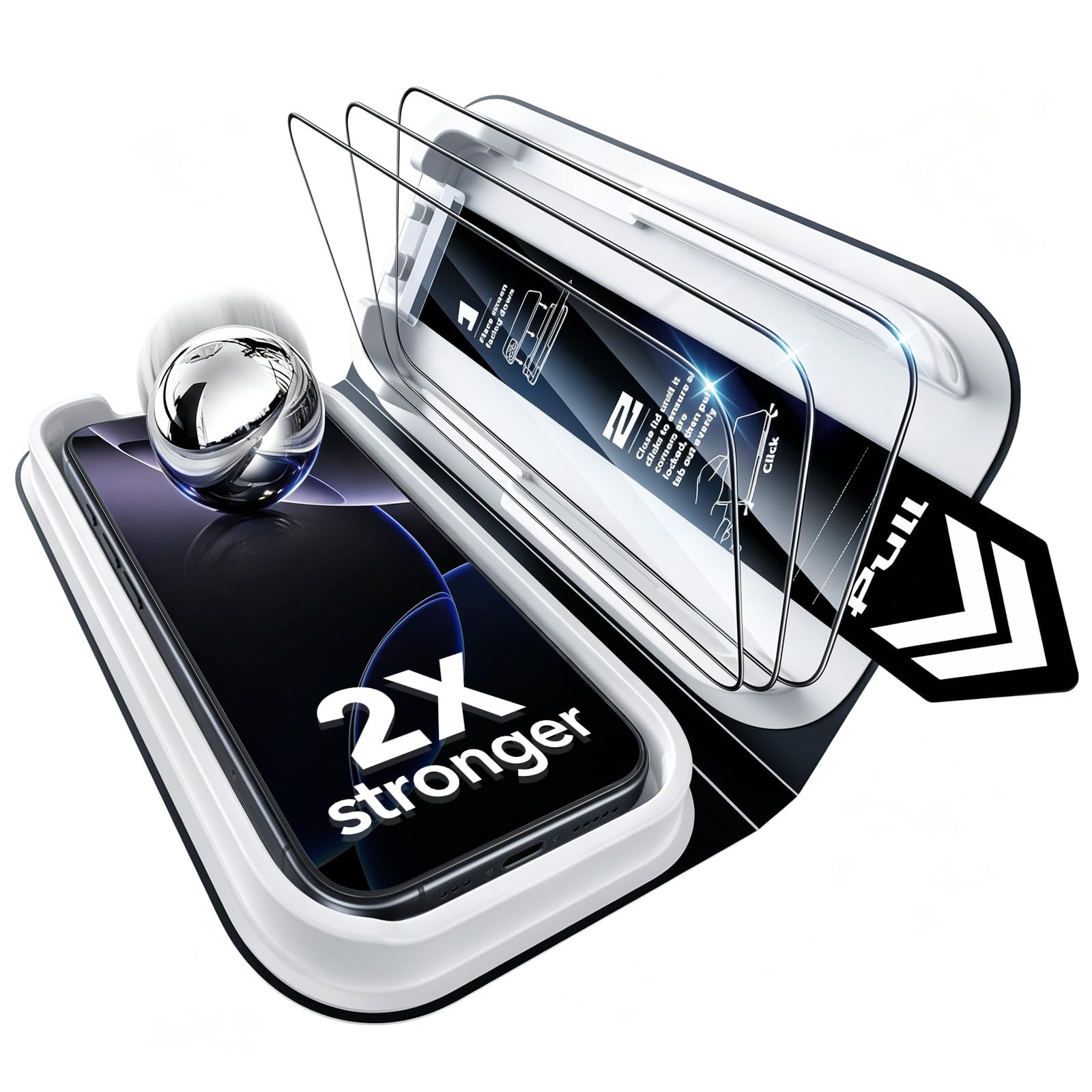 ESR Pack 3 Protector Pantalla para iPhone 16 Pro Max, Classic | Instalación Fácil, Protección Antigolpes 2X, Cristal Templado 9H, Cobertura Total, Bandeja UltraFit, Sin Burbujas