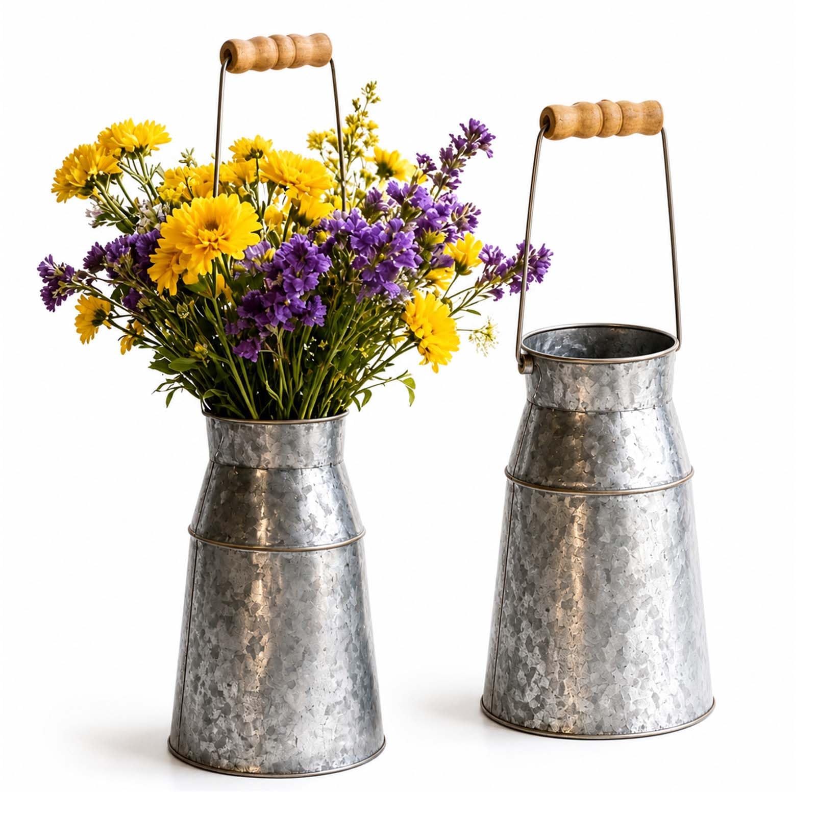 DTSXFTLY Farmhouse Galvanized Metal Vase Set Rustic Distressed Pitcher