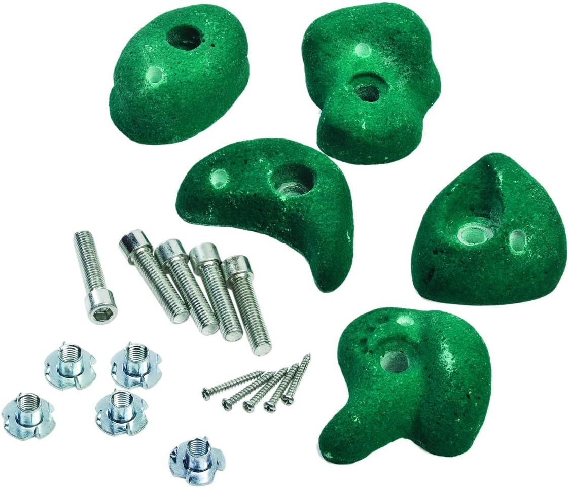 Dark Green Climbing Stones Grips Set of 5 Pieces + Hardware for Kids Climbing Frames or Tree Houses.