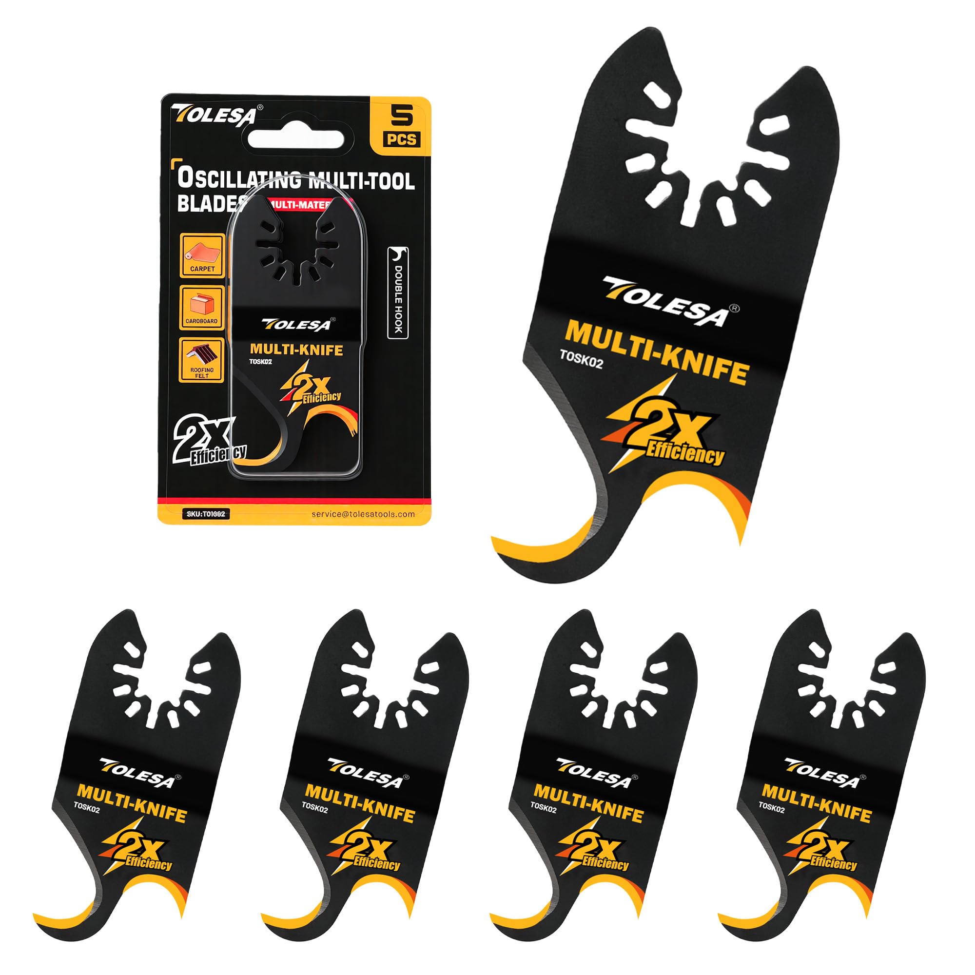 TOLESA Oscillating Multi tool Hook Blades(Pro), 5 PCS Universal Multi Tool Blades 40mm for Cutting Soft Materials Roofing Shingles, PVC Floor Carpet, Cardboard