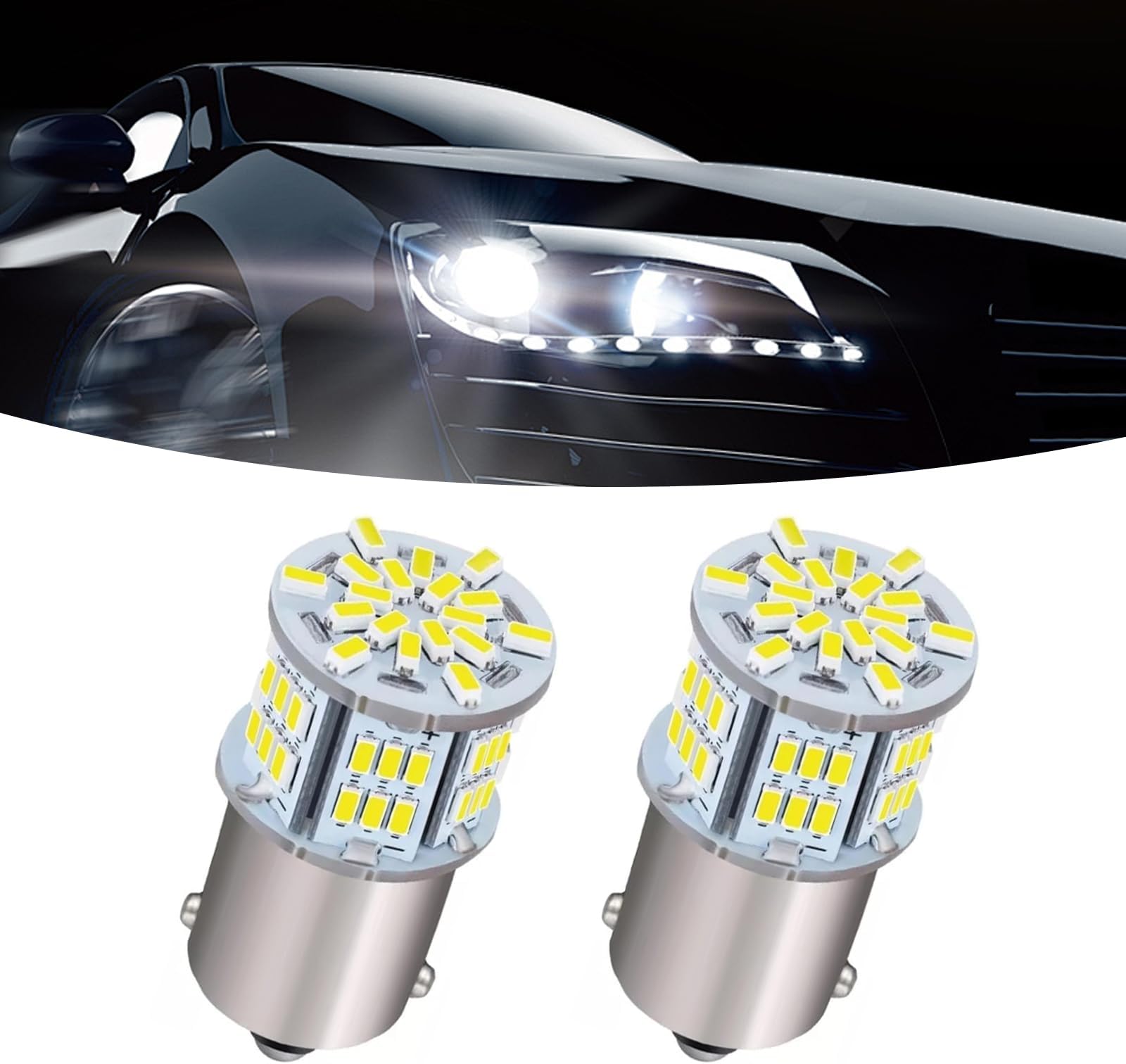 2 PCS 1156 Automotive LED Turn Signal, 3014 54SMD Single Contact 360 Degree No Dead Angle Bulb, Plug-and-play Lighting Accessories, Compatible with Most Cars and Motorcycles (White)
