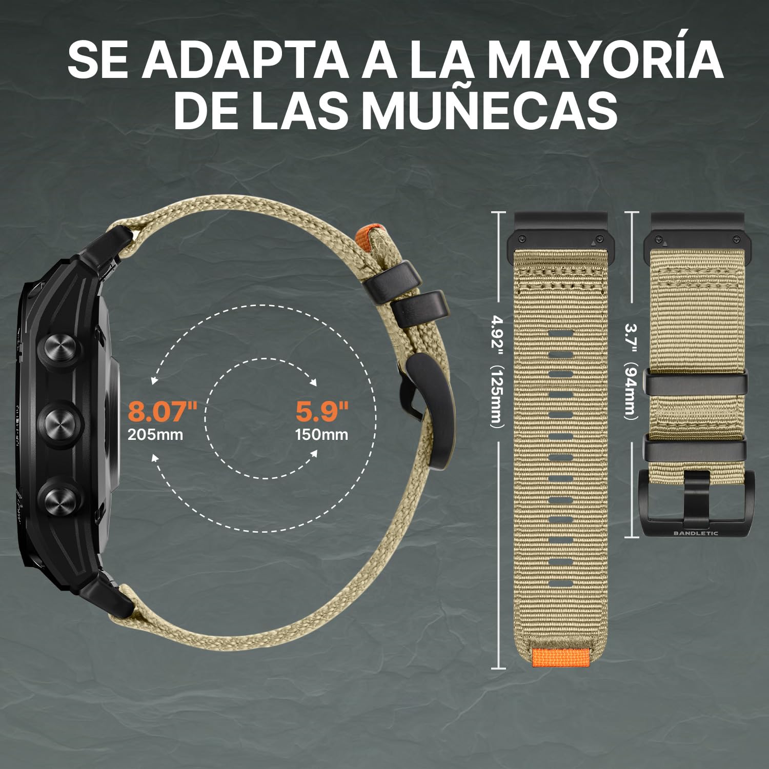Bandletic 26mm Correa Compatible con Garmin Fenix 6X Pro/6X/Fenix 8 51mm/Fenix 7X/7X Pro/5X/Plus, QuickFit Nylon Militar Sport Duradero Muñequera para Instinct 2X Solar/Fenix 3/HR/Epix Pro 51mm