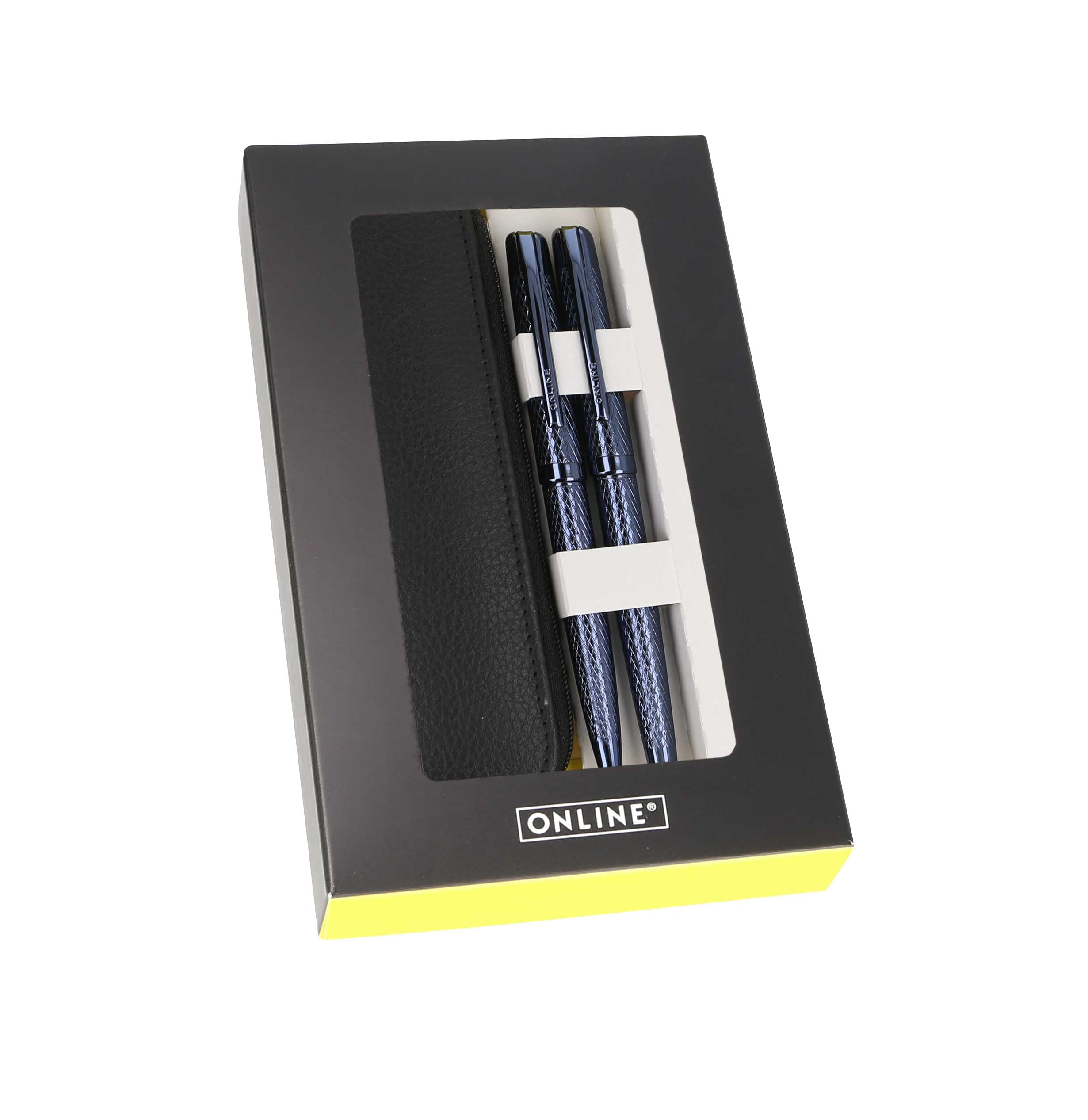 Set Penne Online Eleganza Diamond Wine - Penna Stilografica E A Sfera Con Custodia In Pelle - Regalo Elegante