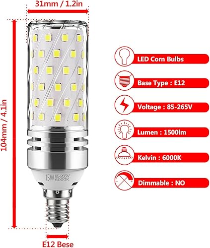 Miniatura 2 de GEZEE, focos de luces ledes cilíndricos, con base E12, 12W 120V, 1000 lúmenes, ángulo de haz de 360 grados, intensidad no regulable, 5 unidades