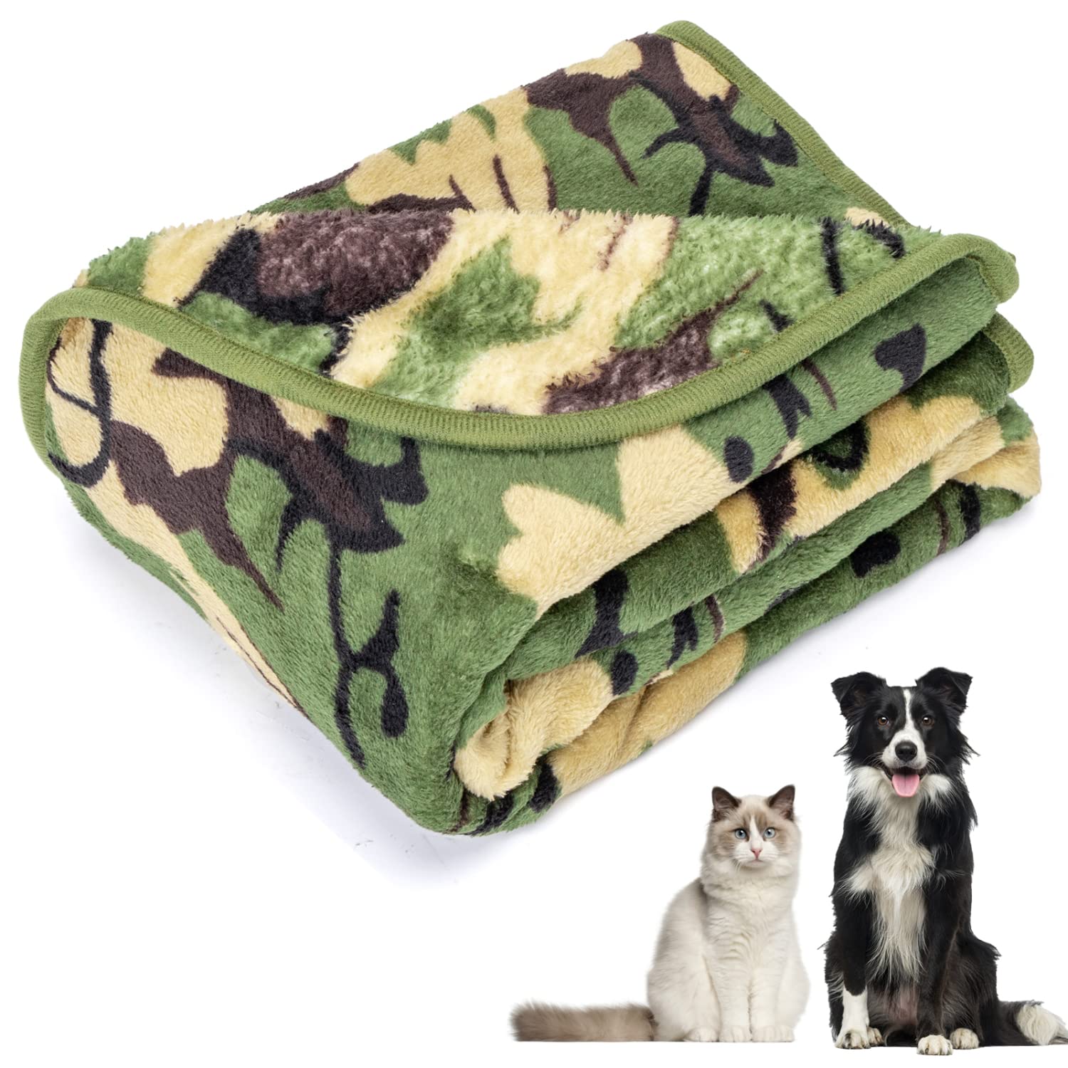 Nobleza Manta Suave de Felpa para Perros, Manta Suave y Cálida para Perros Gatos y Otras Mascotas, Lavable, Manta Cama y Sofá para Perro, Verde Camuflado 100 * 80 cm