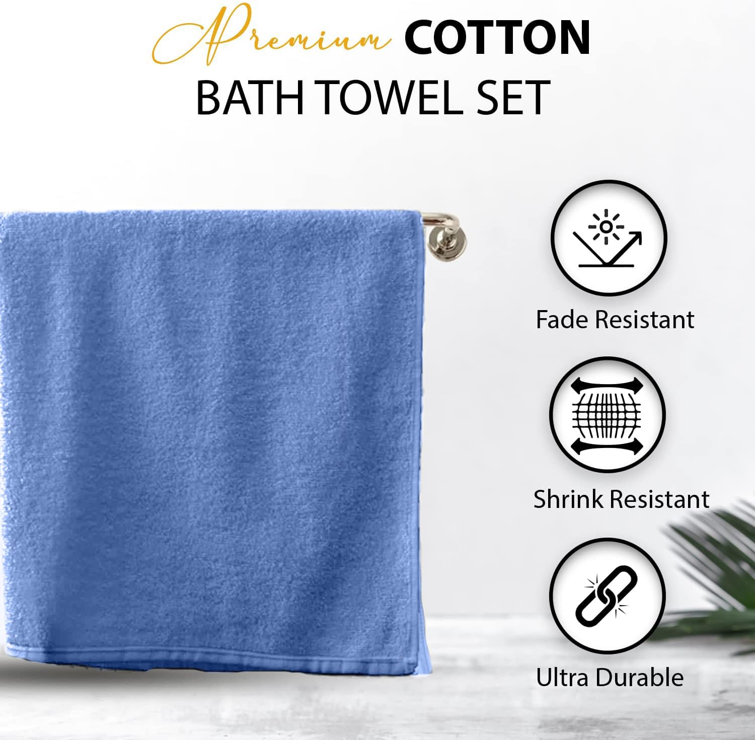 KAHAF COLLECTION Toallas de baño 100 % algodón, 24 x 48 pulgadas, secado rápido, altamente absorbentes, suaves al tacto, gimnasio, spa, baño, ducha, piscina, toallas suaves de lujo (azul, 24 x 48