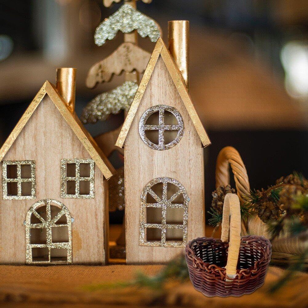 2 Stück Miniatur Handgewebte Körbe Set Puppenhaus Dekoration Mit Griff