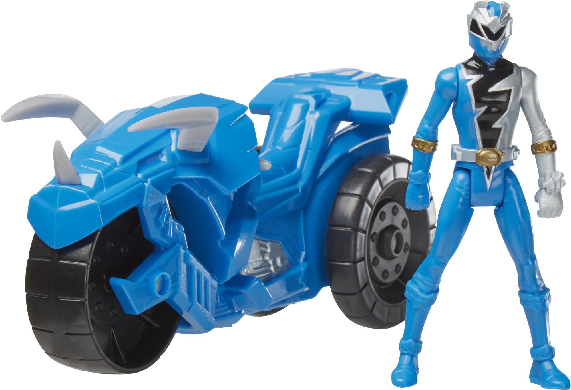 Dino Fury Rip N Go Tricera Battle Rider and Dino Fury Blue Ranger 6-Inch-Scale Vehicle and Action Figure, Toys Kids 4 and Up