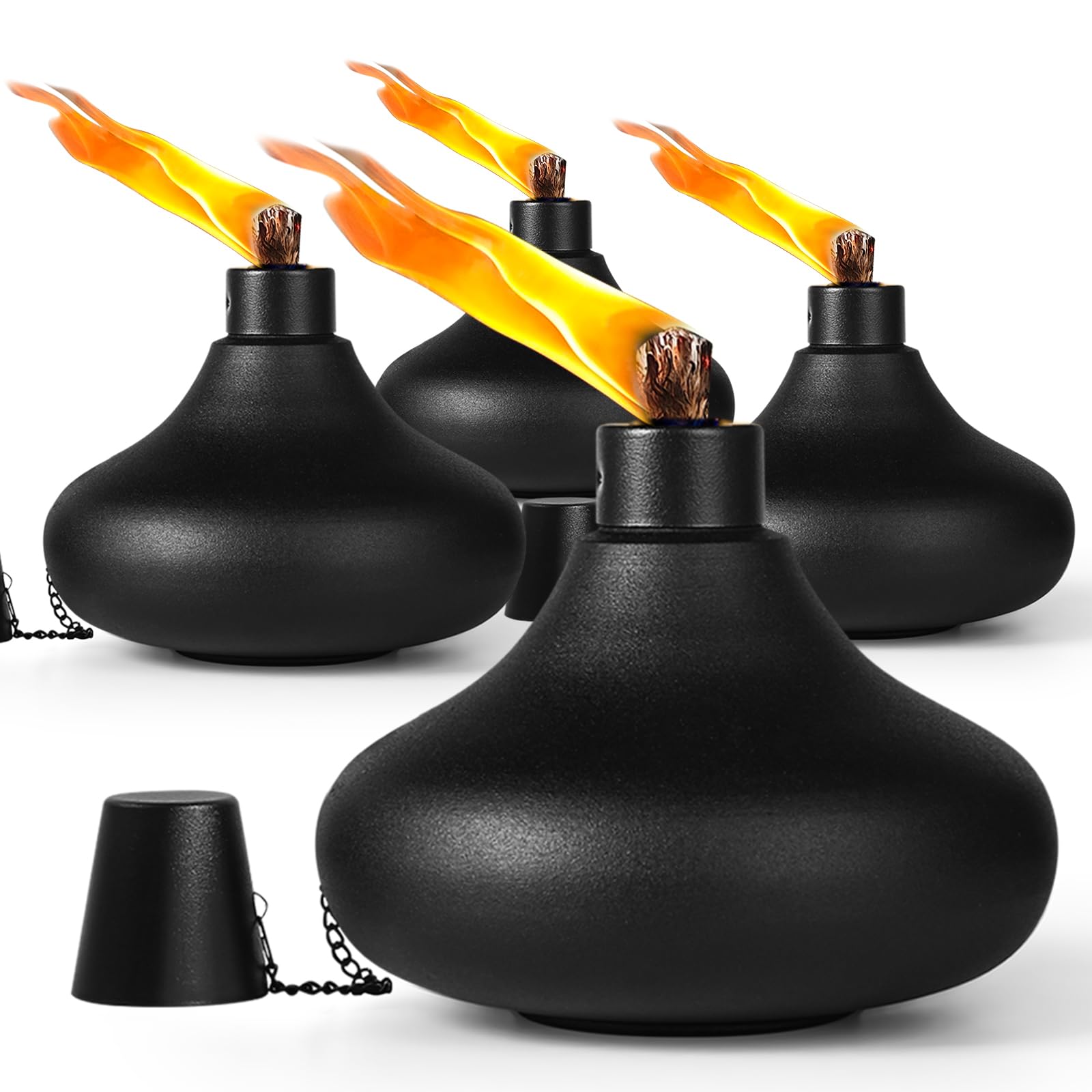 4 Pack Metal Table Top Torches,24.5 oz Citronella Torches for Outside,Refillable Flame Light Torch with Wicks and Covers, Landscape Lanterns Torches for Party, Garden Decor,DIY