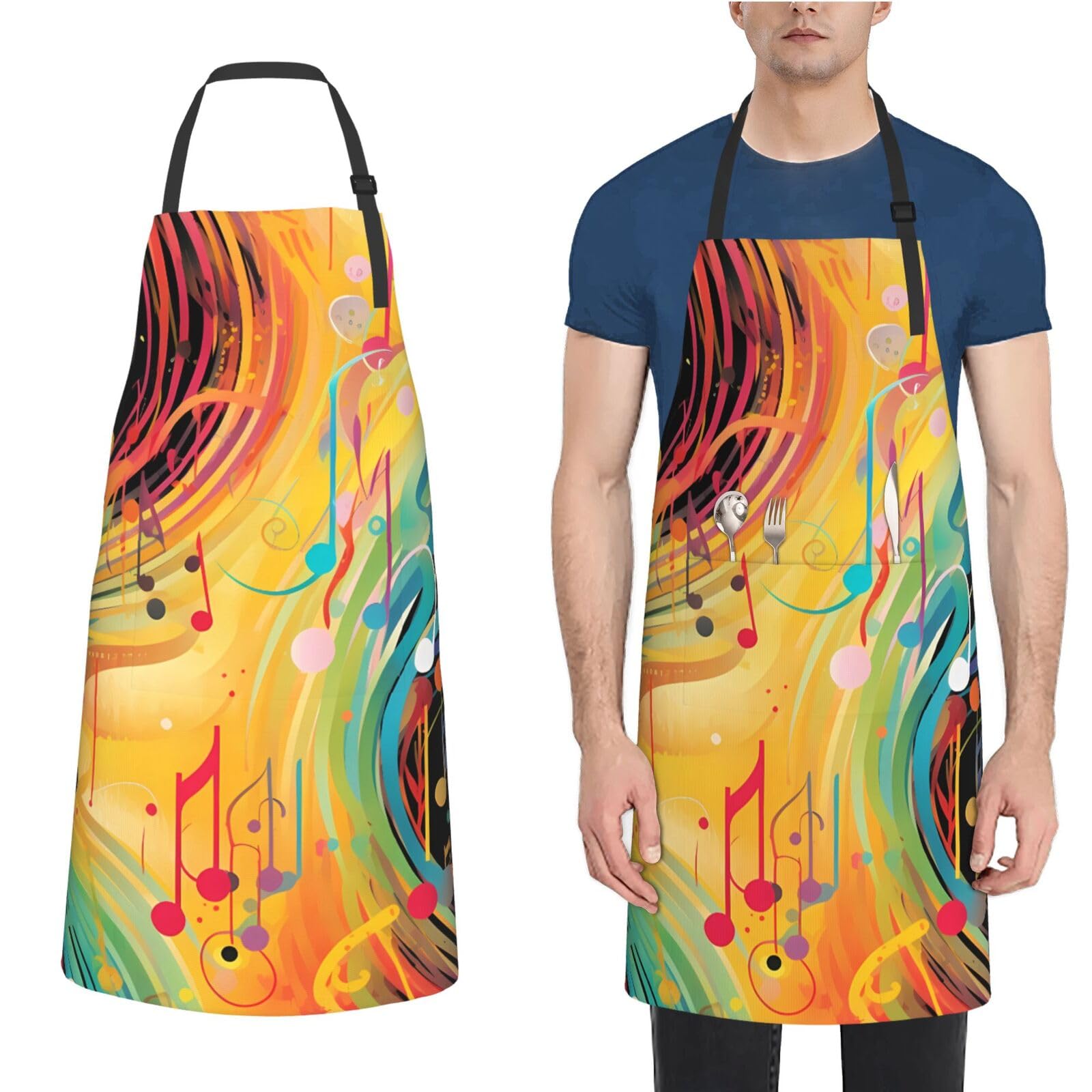 Xopekvlawm Unisex Abstract Music Themed Waterproof Apron Adjustable Bib Aprons With Pockets Apron Kitchen Aprons For Women Men