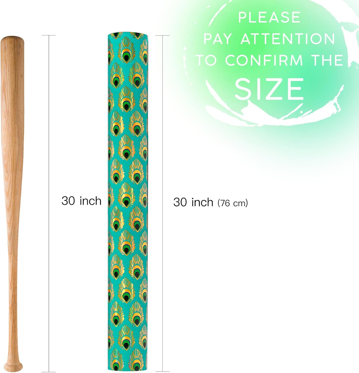 WRAPAHOLIC 30 Inch Jumbo Reversible Peacock Christmas Wrapping Paper - 30 Inch x 100 Feet Jumbo Roll Peacock Feather Wrapping Paper with Metallic Foil Shine for Christmas, Birthday, Holiday