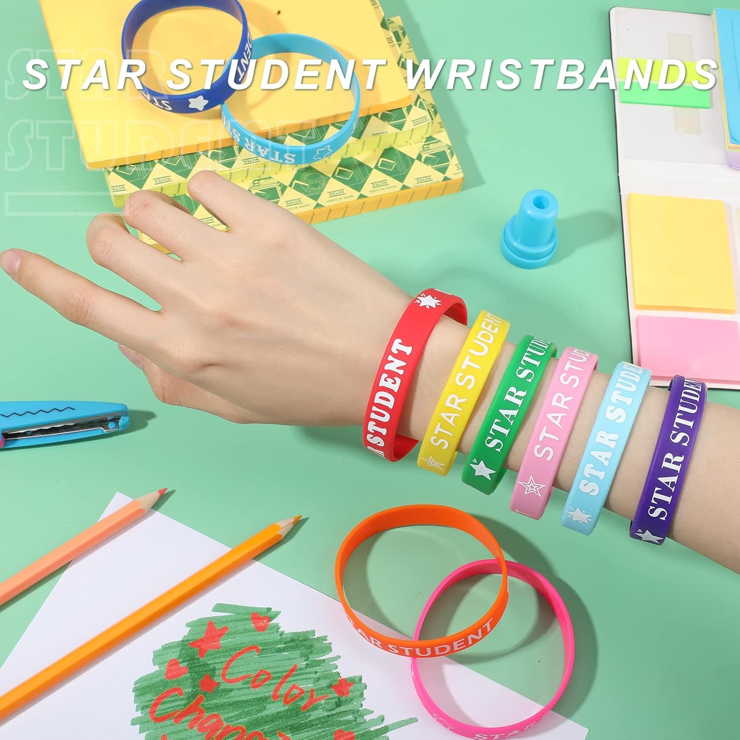 Lewtemi 200 Pcs Star Student Bracelet Silicone Reward Wristbands Handband Students Kids School