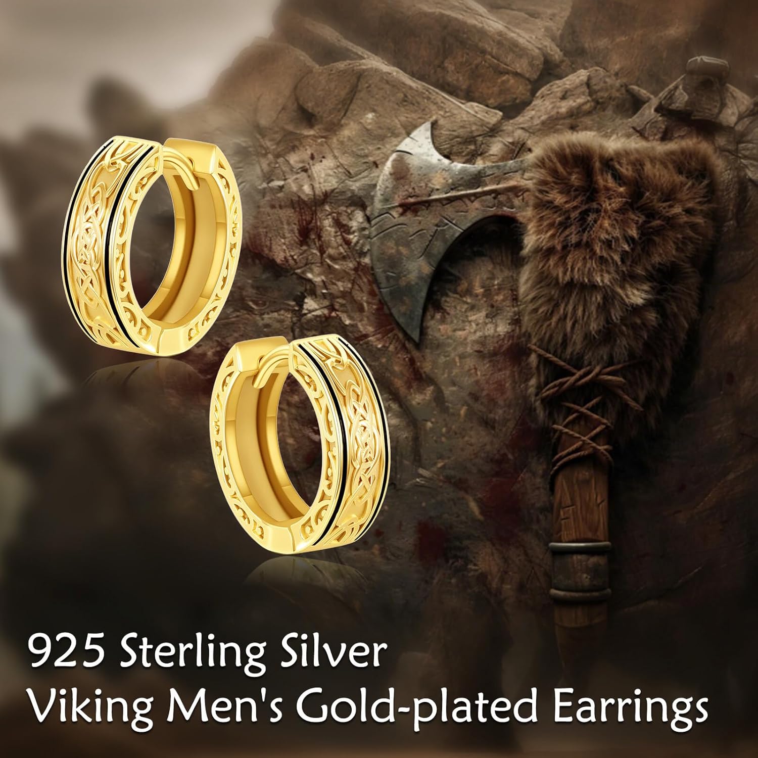 POPLYKE Viking Hoop Earrings for Men 925 Sterling Silver Punk Huggie Hoop Earrings Sturdy Norse Mythology Jewelry Gifts - Image 4