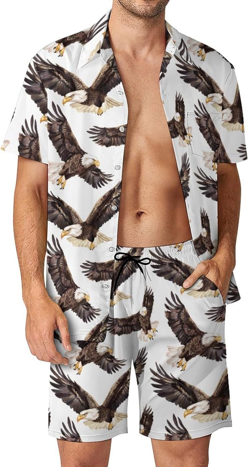 Flying Eagle Men's Summer Beach Outfits Shirt And Shorts Set 2 Piece Vacation Swimwear