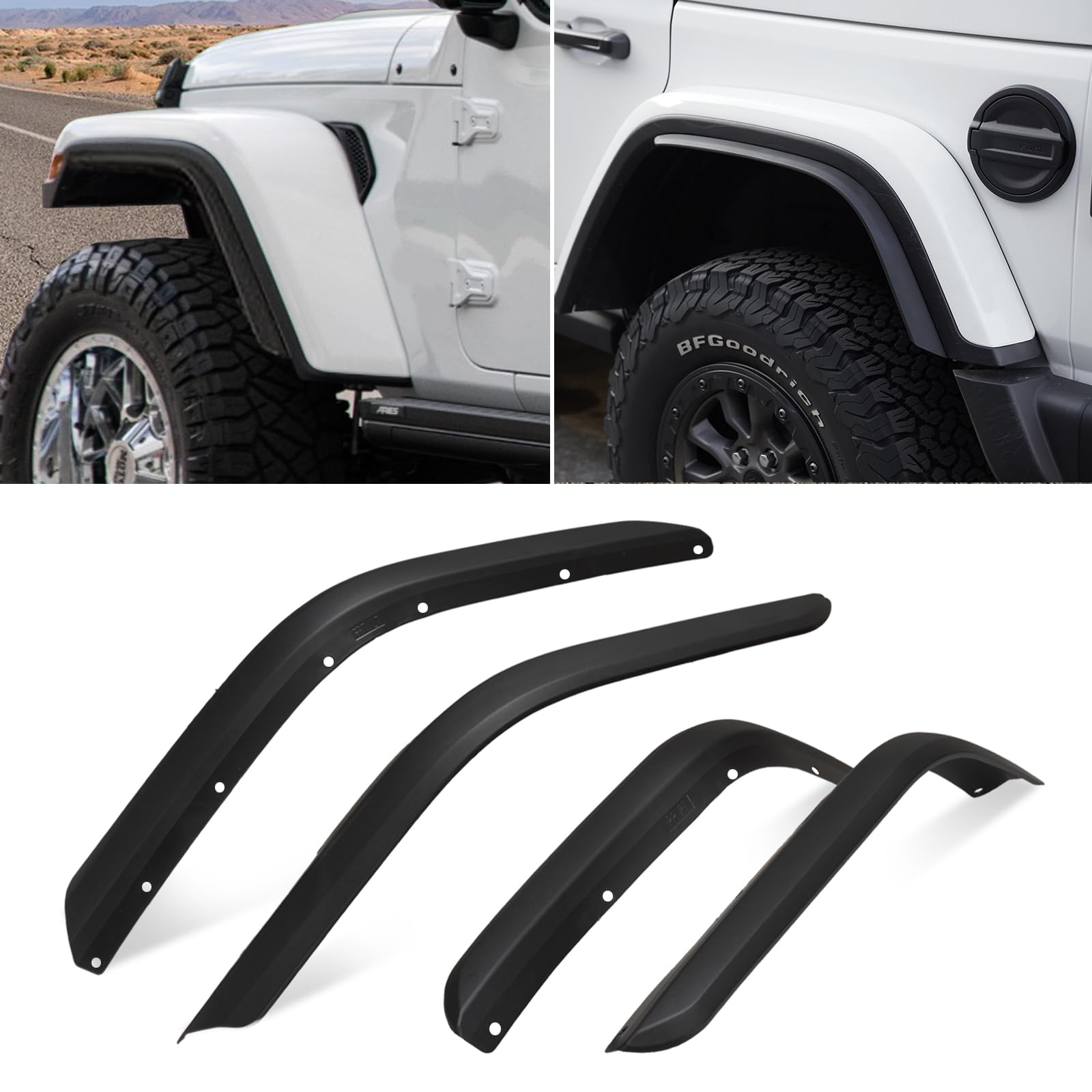 FieryRed Fenders Front & Rear Fenders Compatible with 2018-2024 Wrangler JL & JLU Lower Wheel Eyebrow, Off-Road Wheel Flares Liner Set 4 PCS (Not Fit High Clearance Fender Flares,Not fit 4xe)
