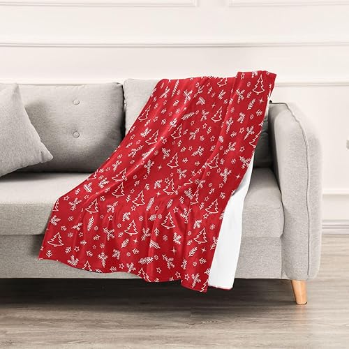 Miniatura 5 de Christmas Tree and Snowflakes Red Warm Bed Blanket for Adults Kids, Microfiber All Season Use Blanket for Travel Bed 60x90 Inches