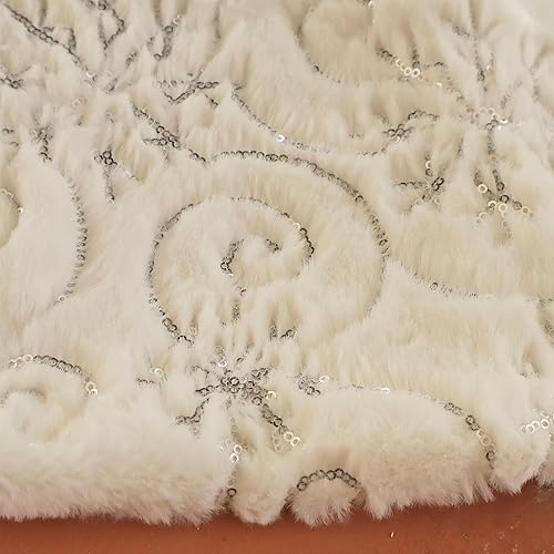 Miniatura 6 de Falda de árbol de Navidad de 47 pulgadas, falda de árbol blanco con copos de nieve de lentejuelas doradas, falda de árbol grande de piel sintética