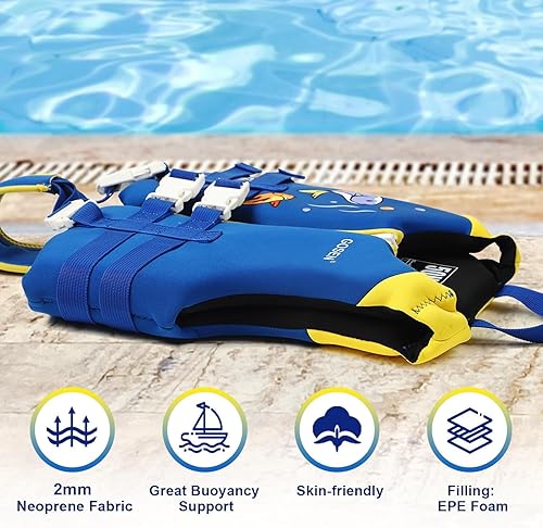 Miniatura 17 de Chaleco de natación para niños y niñas de 24 a 66 libras, chaleco de natación con correa de seguridad ajustable, fácil de poner y quitar, ayuda