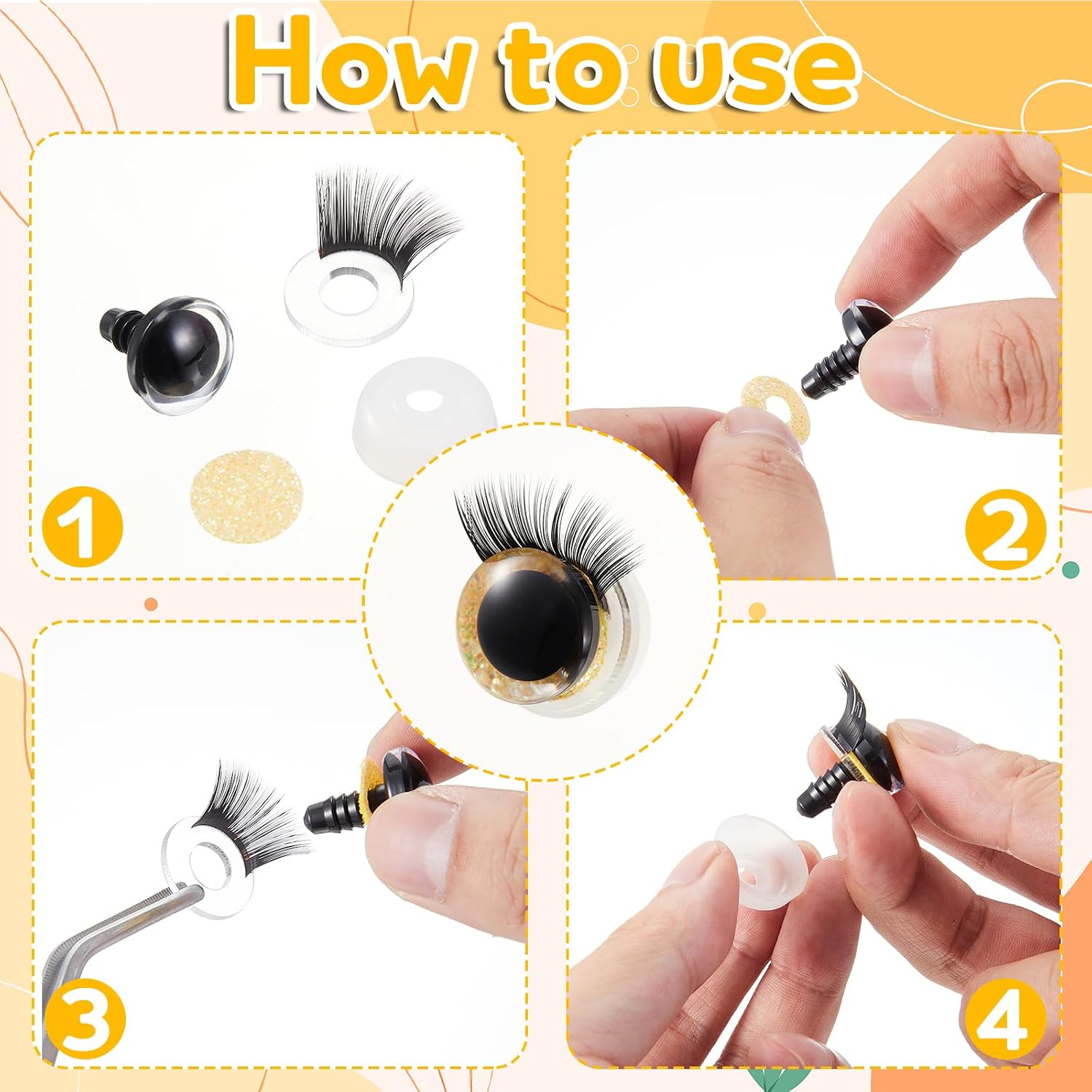LemonRoad 40pcs Doll Eyelashes 5 Sizes for Doll Making Safety Plastic Craft Lashes Eye Accessories for Handmade Crafts DIY Puppets, Bears, Plush Animals