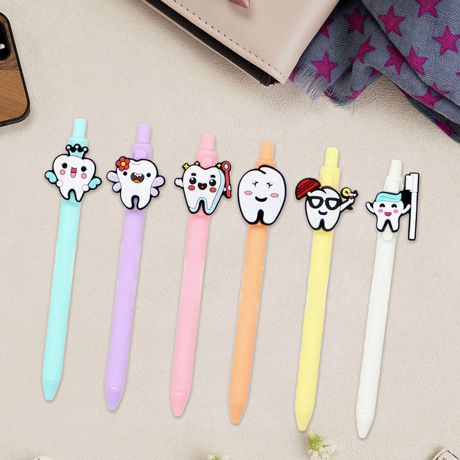Lot De 6 Stylos à Bille Rétractables En Forme De Dent - 1,0 Mm, Encre Noire, Pour Infirmières, Dentistes, étudiants - 6