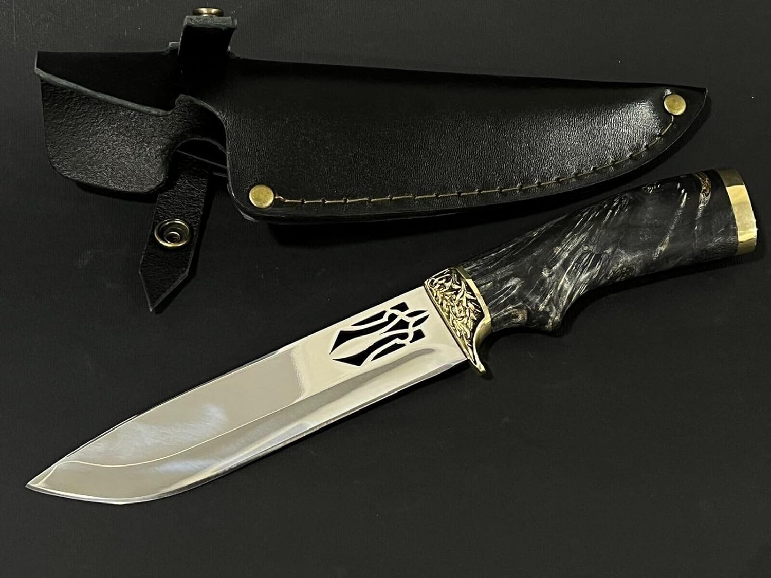 Coat of Arms of Ukraine Trident. Author's Ukrainian Military Patriotic National Knife Stainless Steel Custom Handmade Knives for Tourist, Hunting Fishing Camping Tactical Gift for men + Leather Sheath