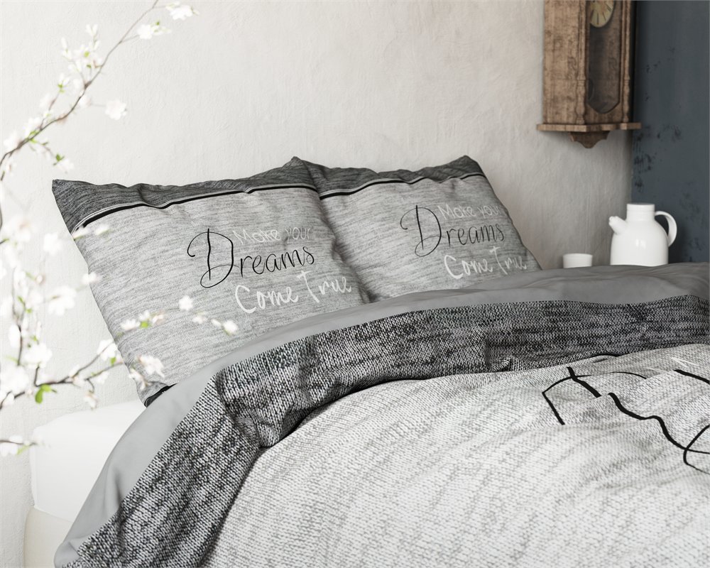 SLEEP TIME Dekbedovertrek, 100% katoen, beddengoed, 2 stuks, True Dreams, grijs, 155 x 220 cm, met 2 kussenslopen 80 x 80 cm