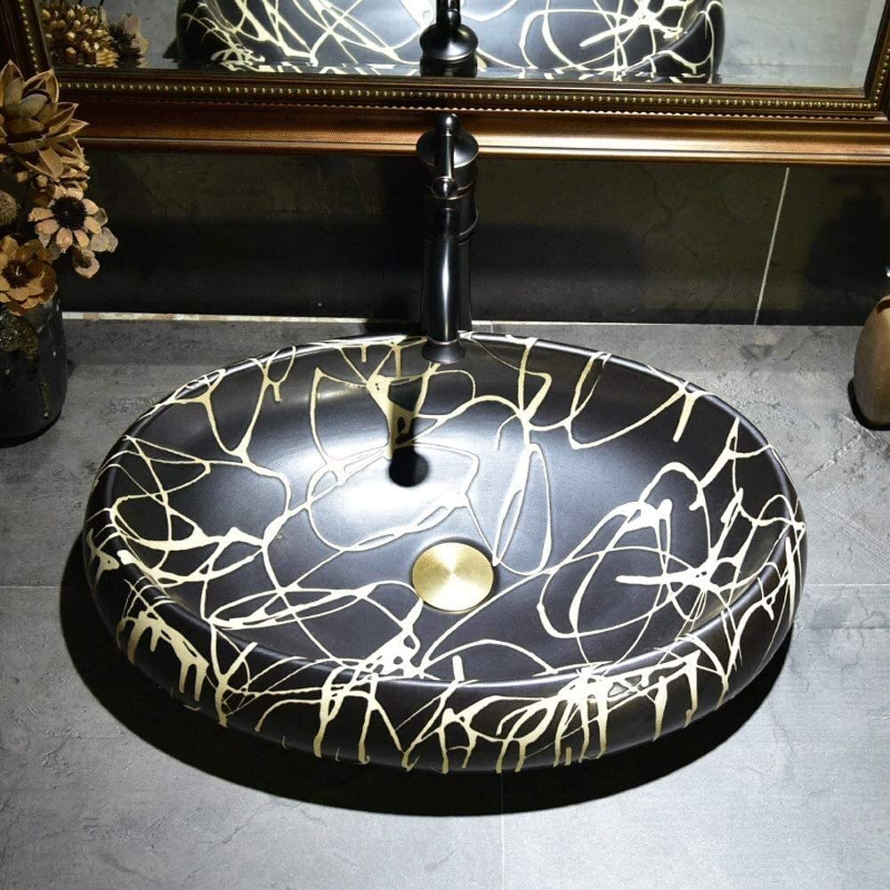 Szafka Pod Umywalkę Z Umywalką, Umywalka Nablatowa, Czarna Umywalka Nablatowa 21 X 14 Cali, Europejska, Zabytkowa, Owalna, Porcelanowa, Ceramiczna Umywalka Nablatowa