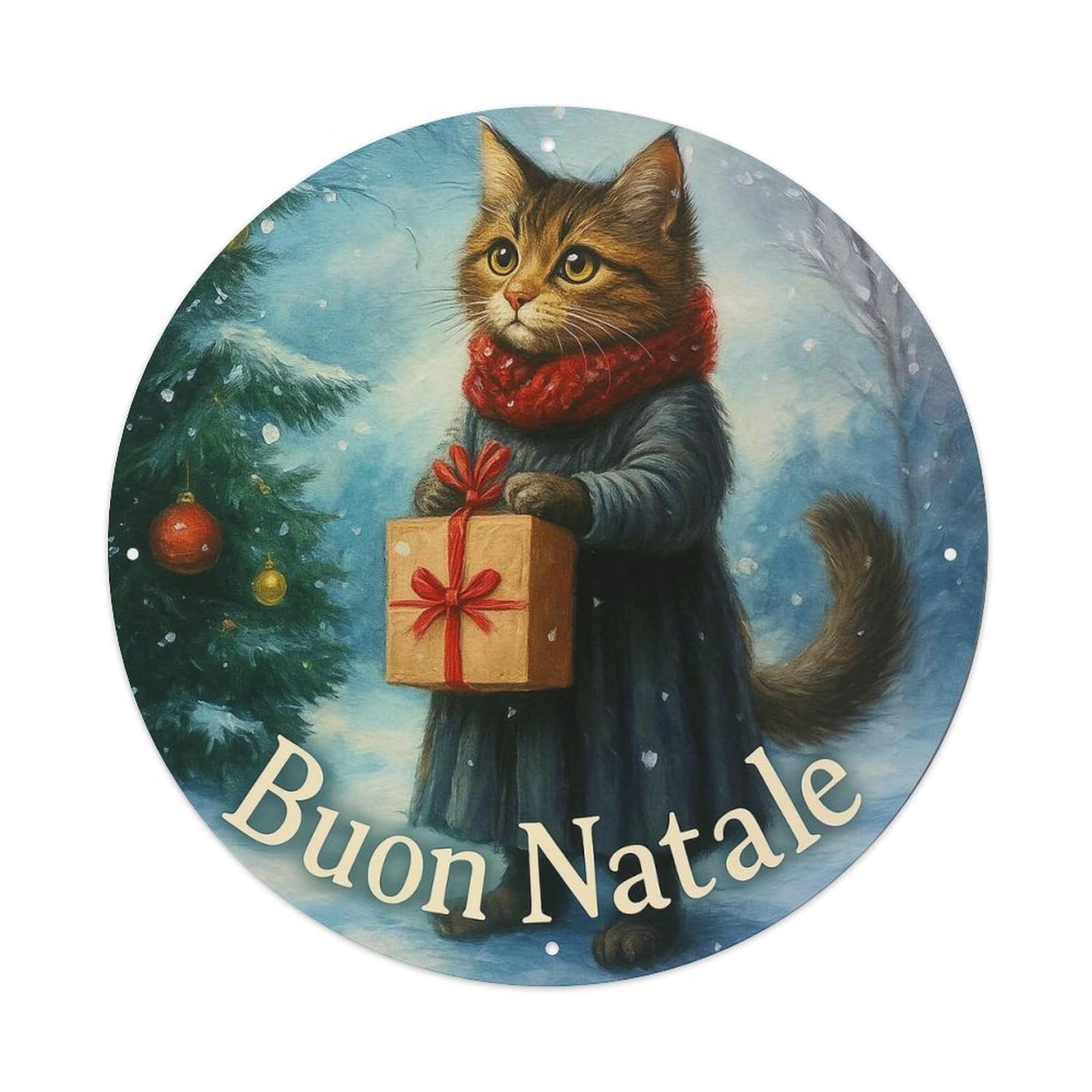 Cat Holding Gift Christmas Tree Snow Tin Sign Metal Poster Vintage Metal Signs for Home Man Cave Bar Cafe Kitchen laundry room Wall Decorations Gift 8x8Inch