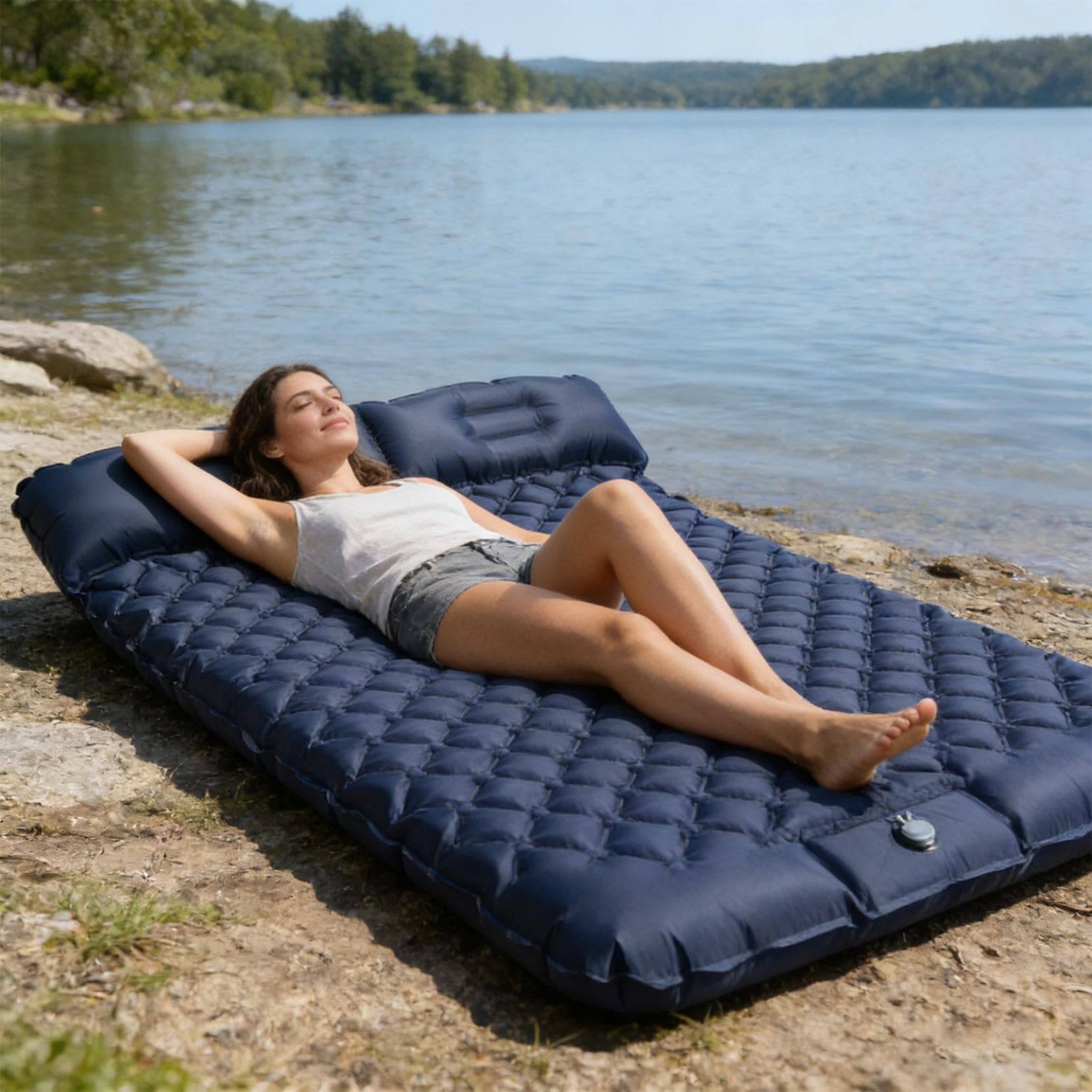 Colchón de Camping para 2 Personas – 180 x 120 x 14 cm – Plegable Ultraligero Alfombra de Suelo de Camping ampliada y Espesada – Neumático con Bomba de Aire de Pedal – Ideal para Tienda de Acampada