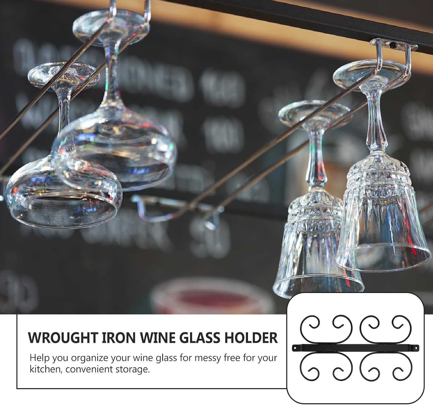Hanging Wine Glass Rack for 8 Goblets, Iron Black Stemware Organizer